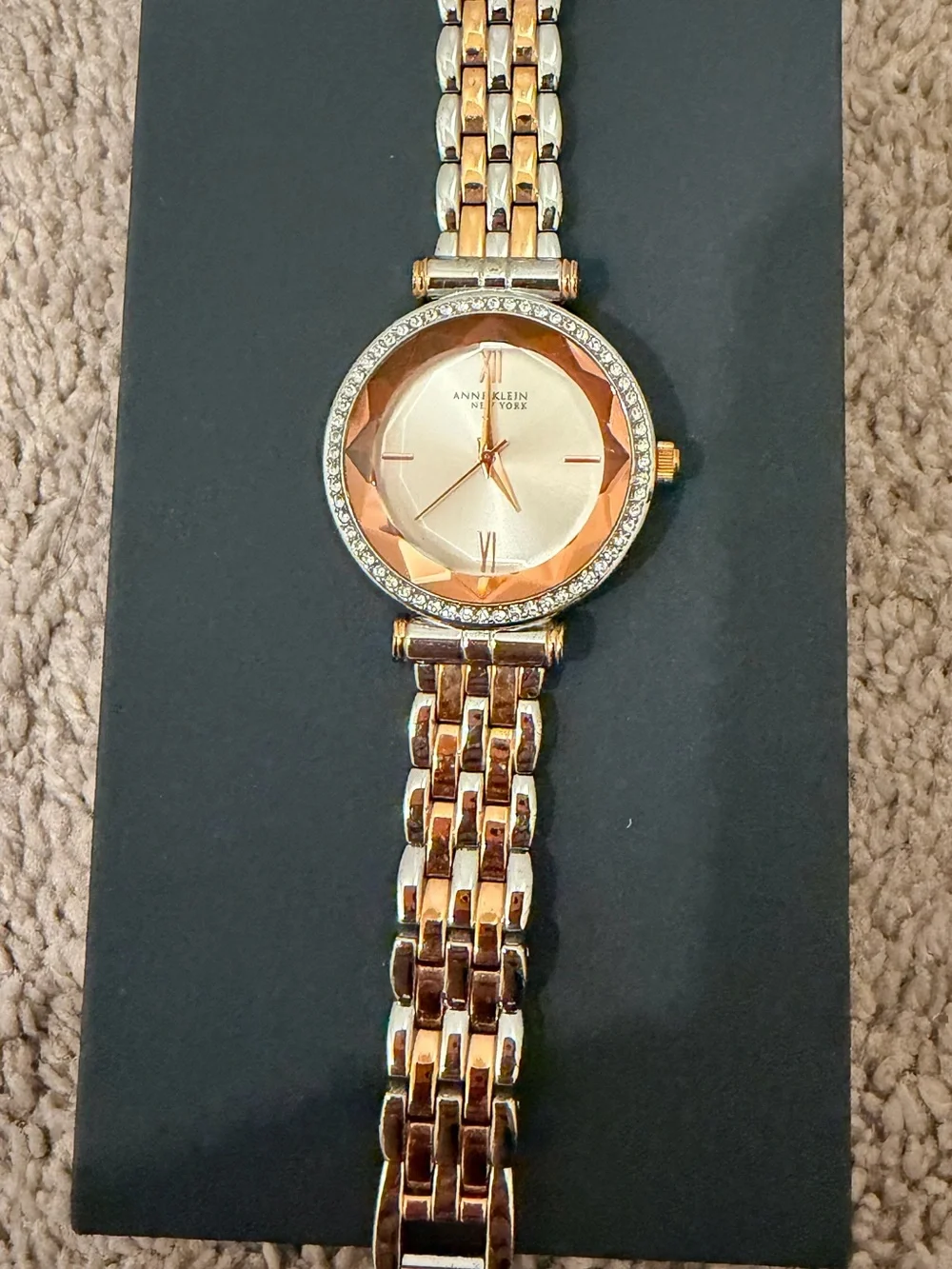 Anne Klein Two-Tone Gold and Silver Crystal Bezel Women's Watch